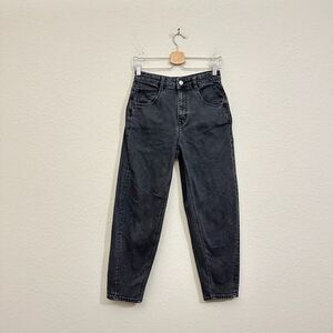 FRANK & OAK Linda Balloon Fit Jeans Black Denim Relaxed High Rise